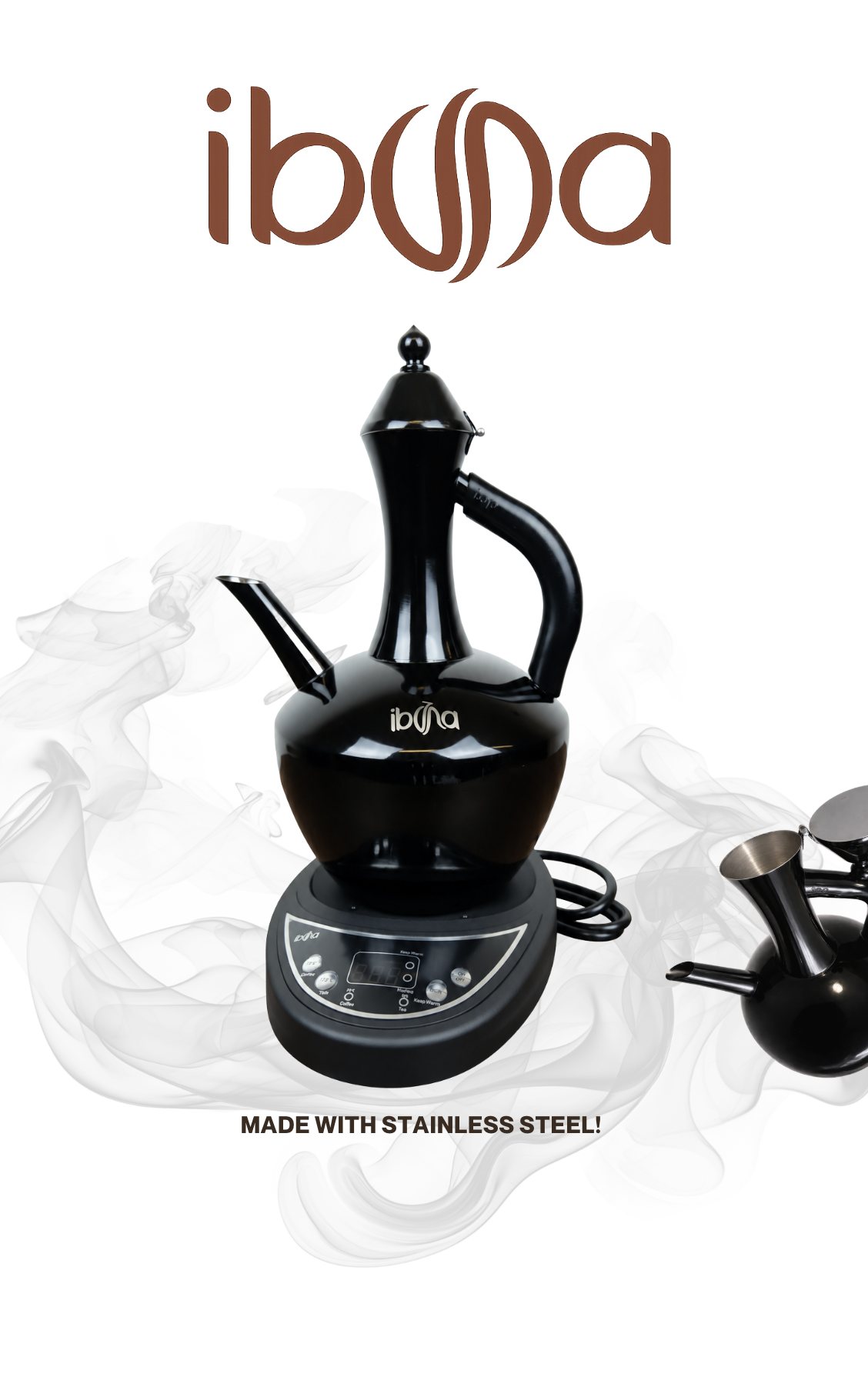 ibuna electric stainless steel jebena on its powered base
